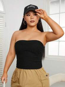 SHEIN EZwear Plus Solid Textured Tube Top - Black - View 5