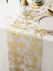1pc Polyester Table Runner, Modern Metallic Kitchen Table Runner For Dining Room - Gold - View 1