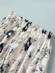 SHEIN 少女上衣和印花阔腿裤套装，舒适亲肤设计，上衣和阔腿裤组合 - 彩色 - 查看 4