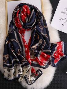1 件链式印花围巾女士时尚丝质围巾适合休闲周末佩戴头巾、发带、头带非常适合装扮您的冬季秋季 - 藏蓝色 - 查看 1