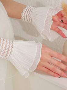 Vintage 1pair Women Ruched Detail Lace Trim Fashionable Fake Cuffs For Daily Decoration Valentine's Day