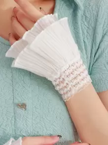 Vintage 1pair Women Ruched Detail Lace Trim Fashionable Fake Cuffs For Daily Decoration Valentine's Day