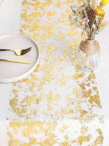 1pc Polyester Table Runner, Modern Metallic Kitchen Table Runner For Dining Room - Gold - View 4