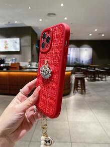 編織的3d天鵝與珍珠細節手機殼,附手環,適用於iphone - 紅色 - 查看 4