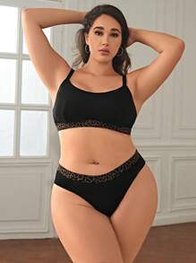 Plus Contrast Tape Lingerie Set - Black - View 3