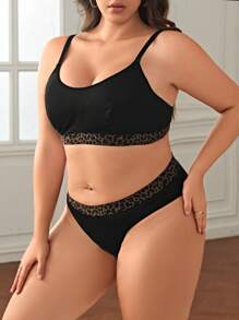 Plus Contrast Tape Lingerie Set - Black - View 5