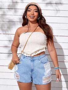 SHEIN EZwear Shorts en mezclilla desgarro crudo - Lavado ligero - Ver 4