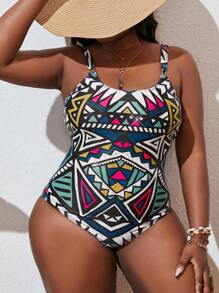 SHEIN Swim Curve Bộ đồ bơi một mảnh in họa tiết toàn thân cỡ lớn mùa hè - Nhiều màu - Xem 5