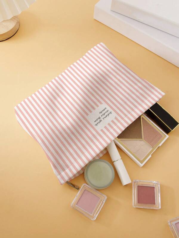 1 Stück Make up Tasche mit Streifenmuster und Reißverschluss