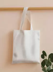 简约双手柄购物袋书包，大容量，经典休闲，可折叠，便携，适合少女女大学生，非常适合返校、购物、初中、高中、大学 - 白色 - 查看 1