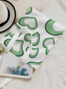 心形印花购物袋书包，大容量，经典休闲，可折叠，便携，适合少女、女大学生，非常适合返校、购物、初中、高中、大学 - 彩色 - 查看 4