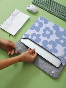 1pc 14 Inch Flower Pattern Laptop Bag - Blue and White - View 2