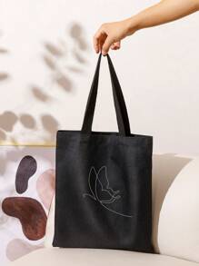Large Capacity Butterfly Graphic Shopper Bag - Black - View 1