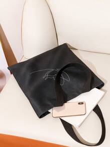 Large Capacity Butterfly Graphic Shopper Bag - Black - View 2