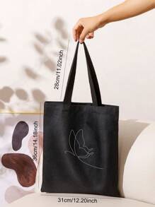 Large Capacity Butterfly Graphic Shopper Bag - Black - View 4