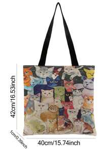 拼色貓圖案單肩托特包 - 彩色 - 查看 4