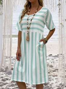 Đầm mép Sọc Giải trí - màu xanh lá - Xem 5