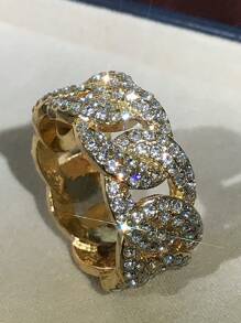 1入組魅力四射鋅合金方晶鋯石裝飾鏈條設計戒指適合男士日常裝飾黃金時尚受歡迎首飾類禮品派對 - 金黃色 - 查看 2