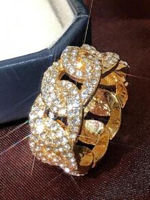 1入組魅力四射鋅合金方晶鋯石裝飾鏈條設計戒指適合男士日常裝飾黃金時尚受歡迎首飾類禮品派對 - 金黃色 - 查看 3