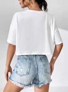 SHEIN EZwear Slogan Graphic Drop Shoulder Tee - White - View 2