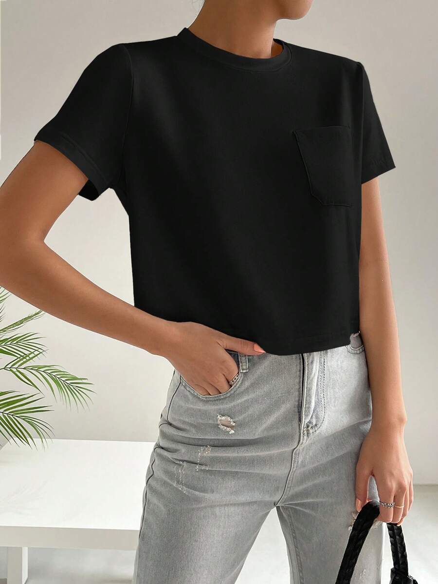 SHEIN EZwear T-Shirt mit Tasche Flicken,