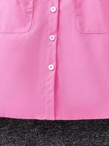 SHEIN 女孩雙口袋前紐扣無袖A字洋裝 - 玫紅色 - 查看 4