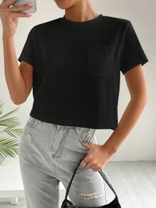 SHEIN EZwear T-Shirt mit Tasche Flicken,