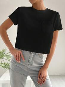 SHEIN EZwear T-Shirt mit Tasche Flicken,