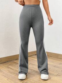 SHEIN EZwear Quần nữ Sọc bên Sọc Giải trí - Xám - Xem 4