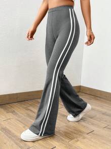 SHEIN EZwear Quần nữ Sọc bên Sọc Giải trí - Xám - Xem 6