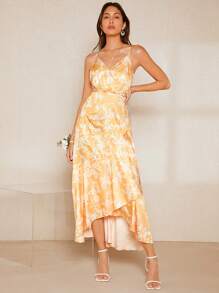 SHEIN Belle Floral Print Ruffle Hem Cami Bridesmaid Dress - Multicolor - View 3