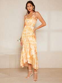 SHEIN Belle Floral Print Ruffle Hem Cami Bridesmaid Dress - Multicolor - View 5
