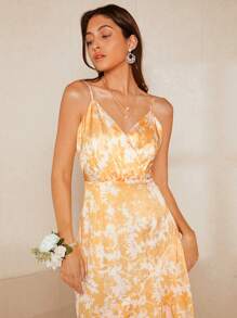 SHEIN Belle Floral Print Ruffle Hem Cami Bridesmaid Dress - Multicolor - View 6
