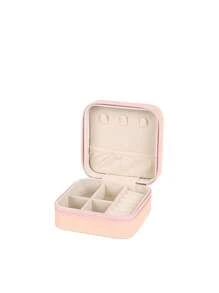 Túi Đựng Đơn Giản, Hộp Đựng Nhẫn & Vòng Cổ, Túi Đựng Đồ Di Động Màu Trơn Cho Du Lịch, Túi Đựng Mỹ Phẩm Cho Ngăn Hàng Ngày PU - Hồng - Xem 2