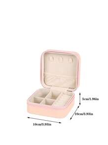 Túi Đựng Đơn Giản, Hộp Đựng Nhẫn & Vòng Cổ, Túi Đựng Đồ Di Động Màu Trơn Cho Du Lịch, Túi Đựng Mỹ Phẩm Cho Ngăn Hàng Ngày PU - Hồng - Xem 5