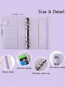 1套a6活頁夾,含藍、綠、紫三色帶,配備預算卡,拉鍊袋和貼紙 - 紫色 - 查看 2