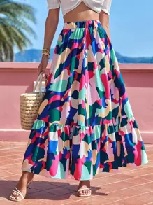 Breezaya Allover Print Ruffle Hem Skirt - Multicolor - View 4