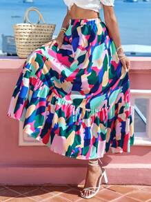 Breezaya Allover Print Ruffle Hem Skirt - Multicolor - View 5