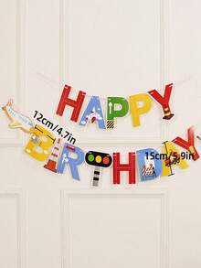 1pc Paper Pull Flag, Cute Plane & Letter Decor Hanging Flag For Party - Multicolor - View 3