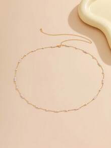 1 件复古时尚不对称珍珠装饰性感肚脐环腰链，适合女士、休闲街头风格、节日和假日服装配饰、迷人身体链 - 金黃色 - 查看 5