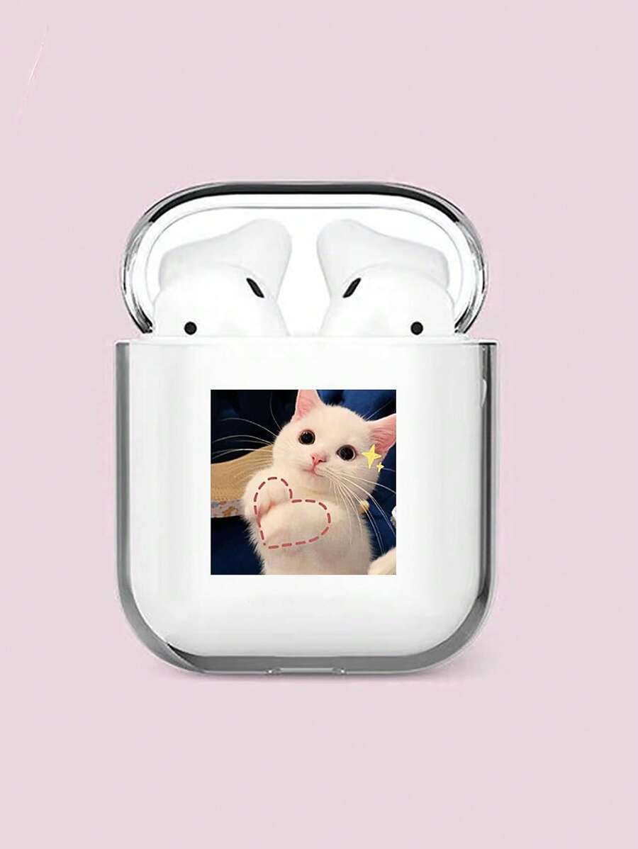 1pc Cute Transparent AirPods 3 Case With Heart-Shaped Cat-Shaped Pattern