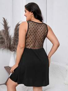 Plus Contrast Lace Nightdress - Black - View 2