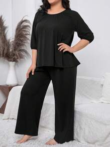 Conjunto de pijama unicolor de manga raglán