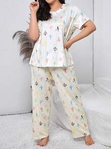 Conjunto de pijama con estampado de caricatura talla grande - Albaricoque - Ver 3