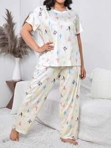 Conjunto de pijama con estampado de caricatura talla grande - Albaricoque - Ver 4