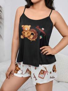 Plus Bear & Letter Graphic PJ Set - Black and White - View 4