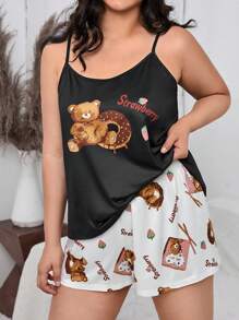 Plus Bear & Letter Graphic PJ Set - Black and White - View 5