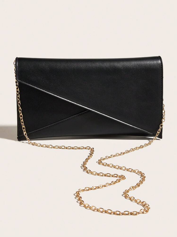 Sac enveloppe moyen unicolore chaîne sangle - Noir - Voir 7