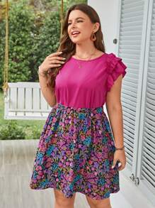 SHEIN VCAY 大碼1入組荷葉邊上衣和1入組印花半身裙 - 彩色 - 查看 3