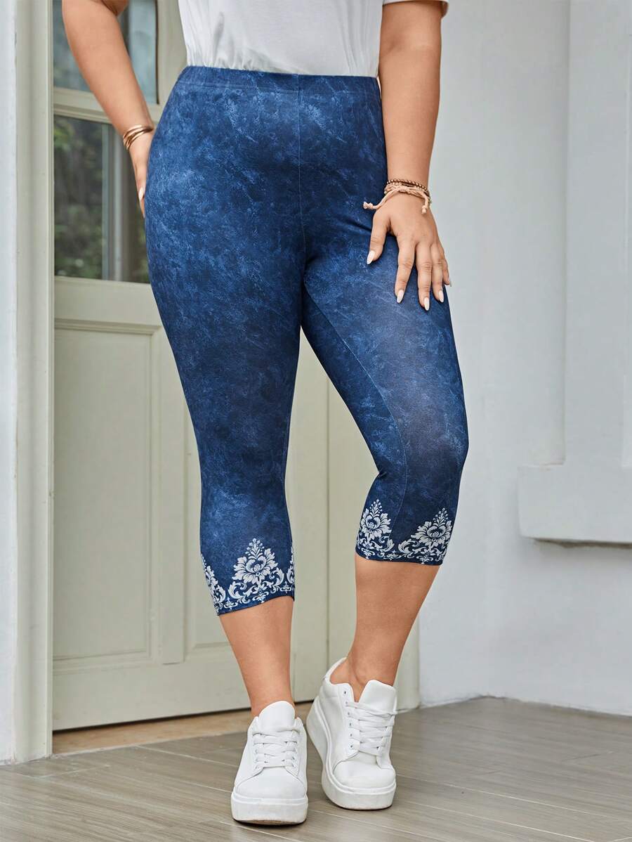 SHEIN LUNE Quần lót kích thước lớn Thực vật Giải trí - Màu xanh lam - Xem 1